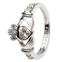 Silver Claddagh Birthstone Rings, April