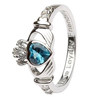 Silver Claddagh Birthstone Rings, December