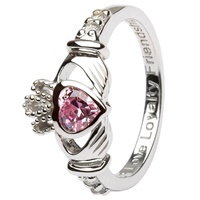 Silver Claddagh Birthstone Rings, October