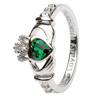 Silver Claddagh Birthstone Rings, May