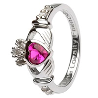 Silver Claddagh Birthstone Rings, July