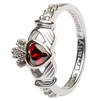 Silver Claddagh Birthstone Rings, January