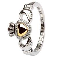 Image for Sterling Silver-Gold-Diamond Set Claddagh Ring