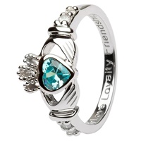 Image for Silver Claddagh Birthstone Rings, March
