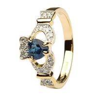 Ladies 14K Yellow Gold Claddagh With Sapphire and Diamond