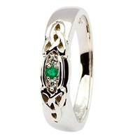 Image for 14K White Gold Emerald and Diamond 3 Stones Wedding Ring