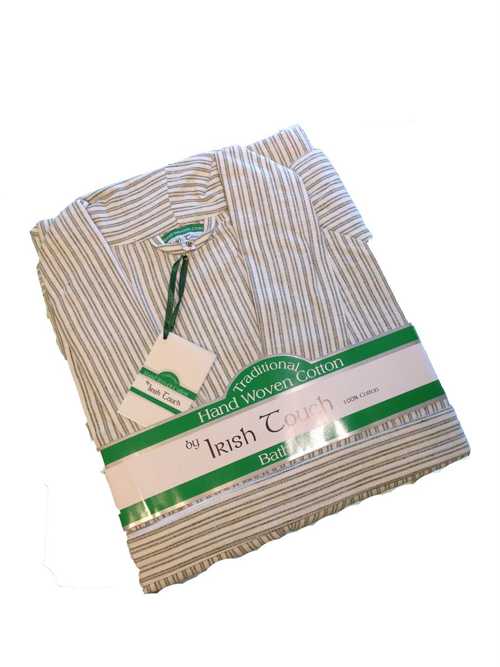 Image for Traditional Irish Bath Robe - Green Stripe