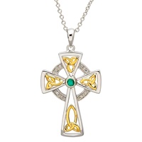Image for Sterling Silver Celtic Cross with Diamonds and Emerald