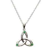 Image for Sterling Silver Emerald and Diamond Trinity Pendant