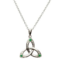 Sterling Silver Emerald and Diamond Trinity Pendant