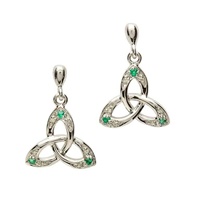 Image for Sterling Silver Emerald and Diamond Trinity Earrings