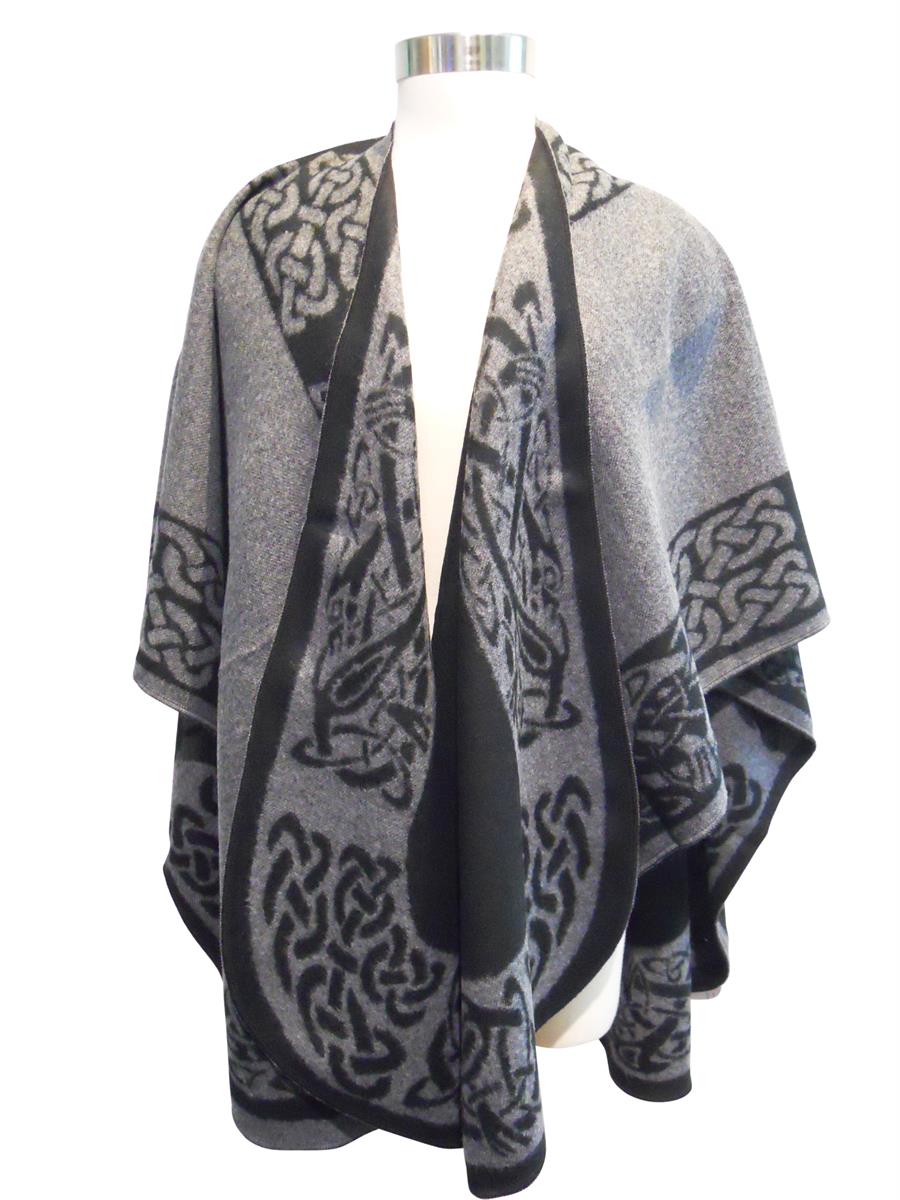 Jimmy Hourihan Celtic Motif Shawl, Charcoal Irish Jewelry Irish