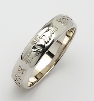 Mens 14K White Gold Domed Corrib Claddagh Celtic Wedding Band