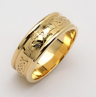 Image for Mens 14K Yellow Gold Wide Corrib Claddagh Wedding Band