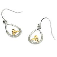 Sterling Silver Stone Set Two-Toned Trinity Knot Teardrop Earrings