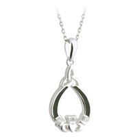 Image for Sterling Silver Connemara Marble Claddagh Trinity Knot Pendant