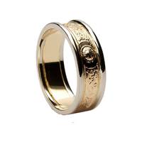 Image for Celtic Warrior Shield 14K  Gold Wedding 7mm Band with White GoldTrims
