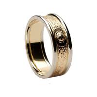 Celtic Warrior Shield 14K  Gold Wedding 7mm Band with White GoldTrims