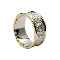 Image for Celtic Warrior Shield 14K White and Yellow Gold Trim Diamond 9mm Band