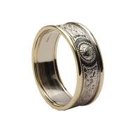 Celtic Warrior Shield 14K White with Yellow Gold Trims 9mm Band