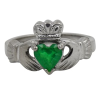 Image for 14K White Gold Emerald Claddagh Ring