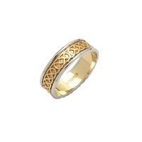 Mens 14K Two-Tone Gold Sheelin Yellow Narrow Celtic Band with Edges