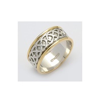 Ladies 14K Two-Tone Gold Sheelin Wide White Celtic Band with Edges