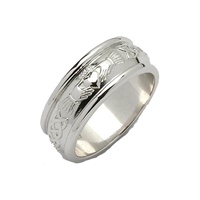 Image for Mens 14K White Gold Wide Corrib Claddagh Wedding Band