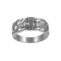 Image for Facet Sterling Silver Celtic Knot Weave Mens Claddagh Ring