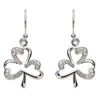 Pave Set Sterling Silver Shamrock Earrings