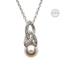 Celtic Pearl Pendant Adorned By Swarovski Crystals