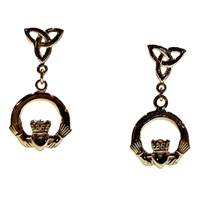 Image for 14K Irish Claddagh and Tiny Trinity Post Earrings