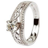 14k White Gold Halo Diamond Celtic Ring