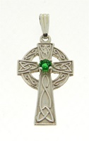 Image for Sterling Slilver Celtic Cross with Emerald