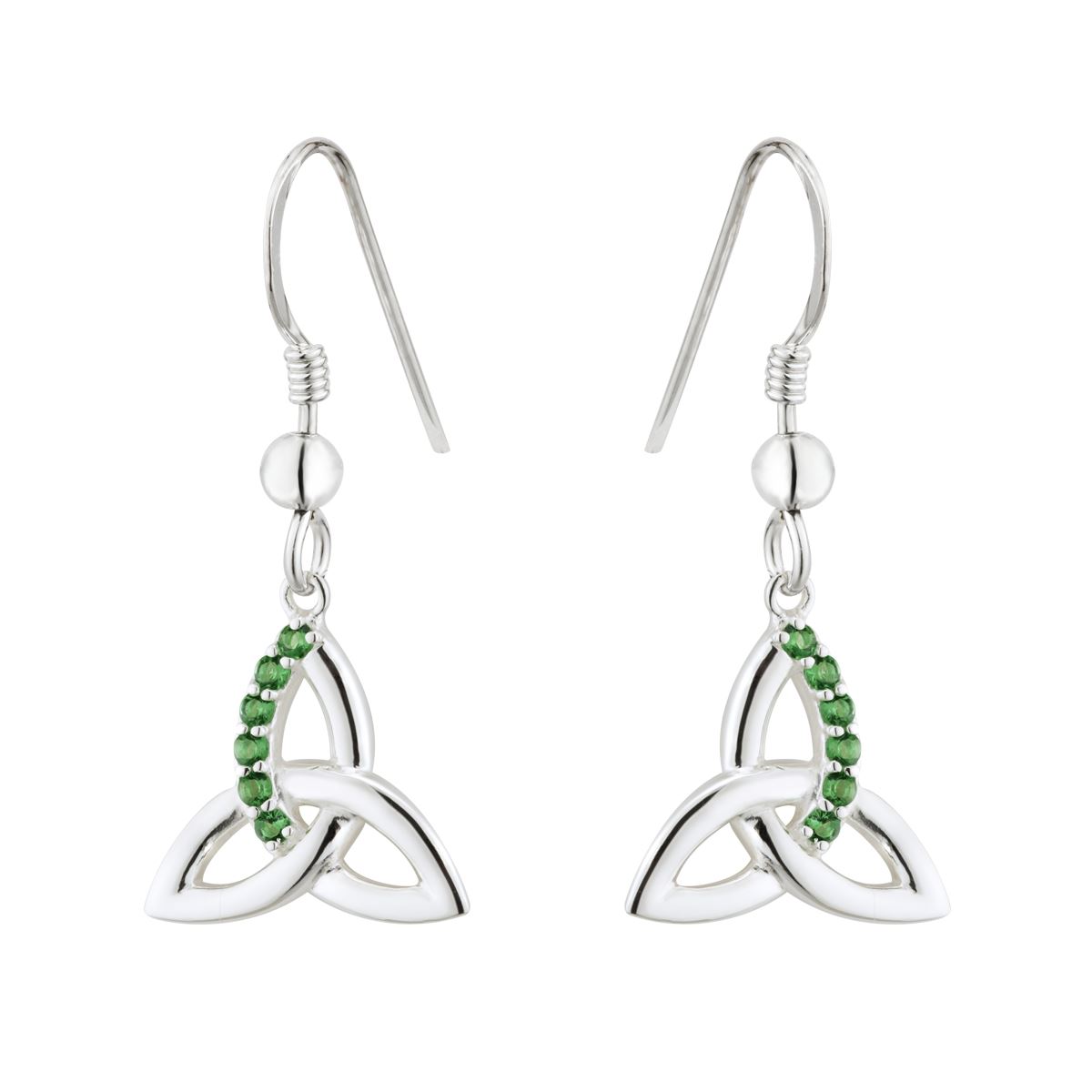 Sterling Silver Green Crystal Trinity Drop Earrings Irish Jewelry