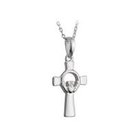 Image for Sterling Silver Claddagh Cross Pendant - Mini-Medium