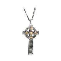 Image for Solvar Sterling Silver Gold Dome Large Cross Pendant