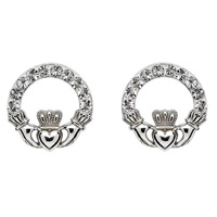 Claddagh Stud Earrings Adorned With Swarovski Crystals