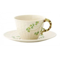 Image for Belleek China Shamrock Teacup and Saucer Set