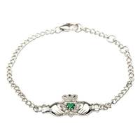 Image for Shanore Sterling Silver Claddagh Green Cubic Zirconia and Cubic Zirconia Stone Set Bracelet