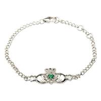 Shanore Sterling Silver Claddagh Green Cubic Zirconia and Cubic Zirconia Stone Set Bracelet