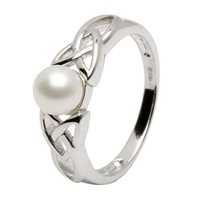 Image for Shanore Silver Celtic Trinity Knot Pearl Ring