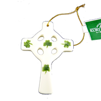 Ceramic Cross with Shamrocks Ornament