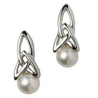 Sterling Silver Pearl Earrings with Trinity Knot