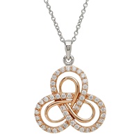 Image for Sterling Silver CZ and Rose Gold Celtic Trinity Knot Pendant