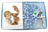 First Communion Blue Irish Rosary, Boxed