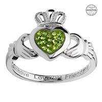 Sterling Silver Peridot Swarovski Green Pave Claddagh Ring