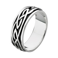 Image for Irish Heritage Sterling Silver Claddagh Celtic 11 mm wide Spinning Middle Band Ring