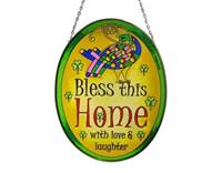 Image for Stained Glass Bless This Home 20 cm Oval Panel