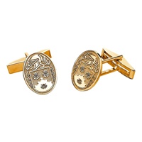 10K Yellow Personalised Oval Family Coat of Arms Cuff Links, Medium